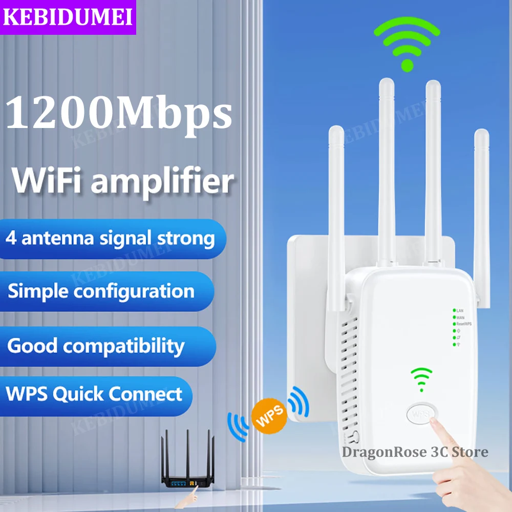 1200Mbps WiFi Router Wireless Repeater 2.4G 5G Dual-Band WiFi Signal Amplifier Extender Repeater WIFI Booster for Home Office