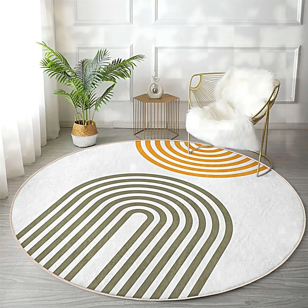Circular Floor Mat Minimalist Rainbow Arch Pattern Skidproof Living Room Coffee Table Armchair Balcony Cushion Circle Rug