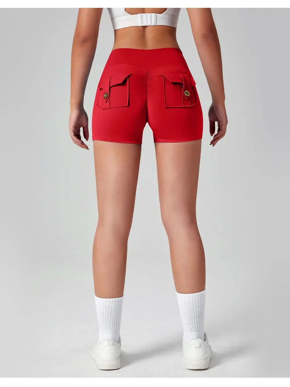 شورت يوجا بجيب شحن عالي الخصر من Euro Hottie - زر رفع الأرداف الخوخي يسمح بالتهوية وسريع الجفاف للياقة البدنية والجري بيلاتيس