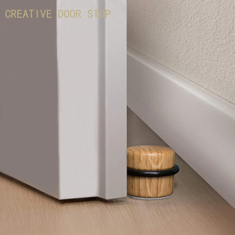 Door Stopper Wood Cylindrical Floor Mount Door Stop Bumper Non-magnetic Holder Catch Double-Sided Adhesive Sheets Punch Free