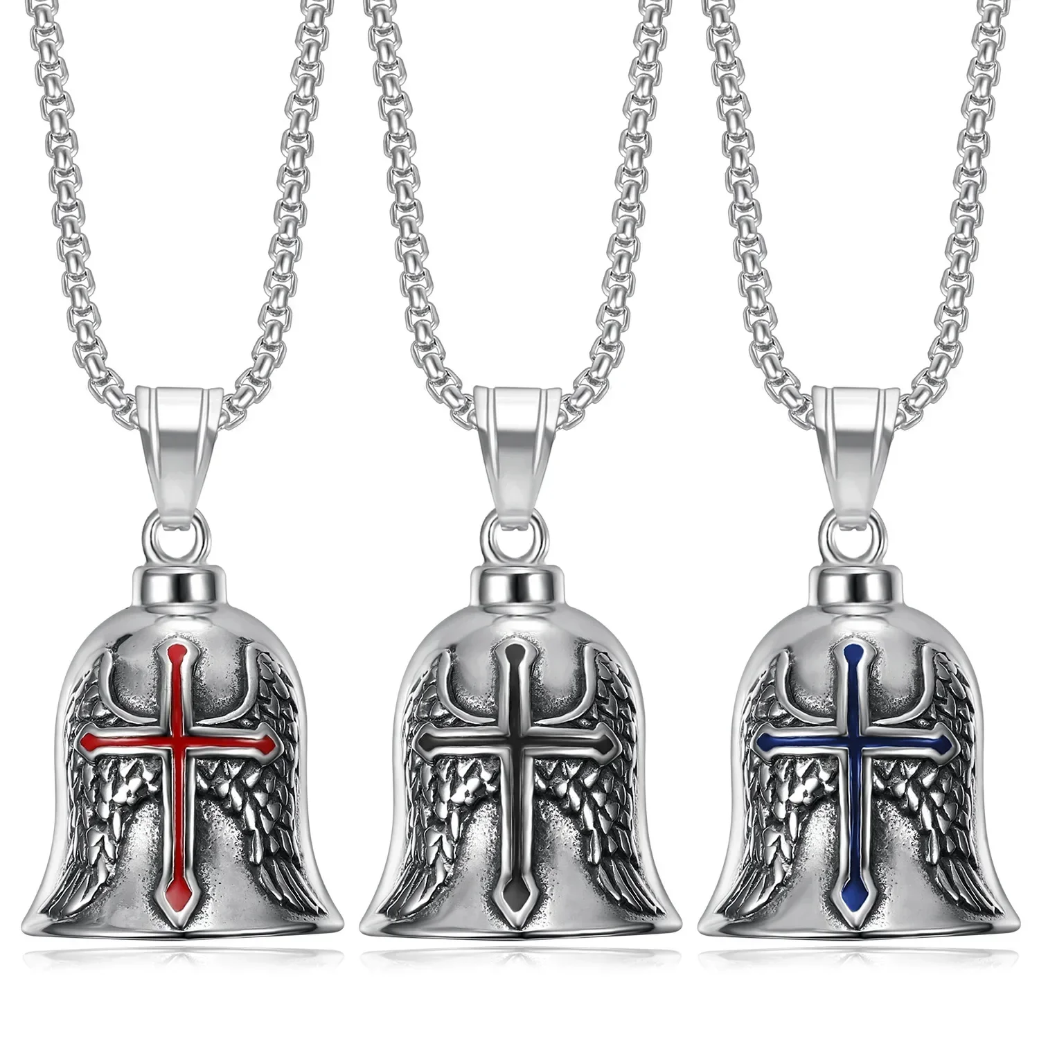 Vintage Cross Wings Angel Guardian Bell Retro Punk Style Guardian Bell Motorcycle Bells Metal Pendant Motorcycle Accessory