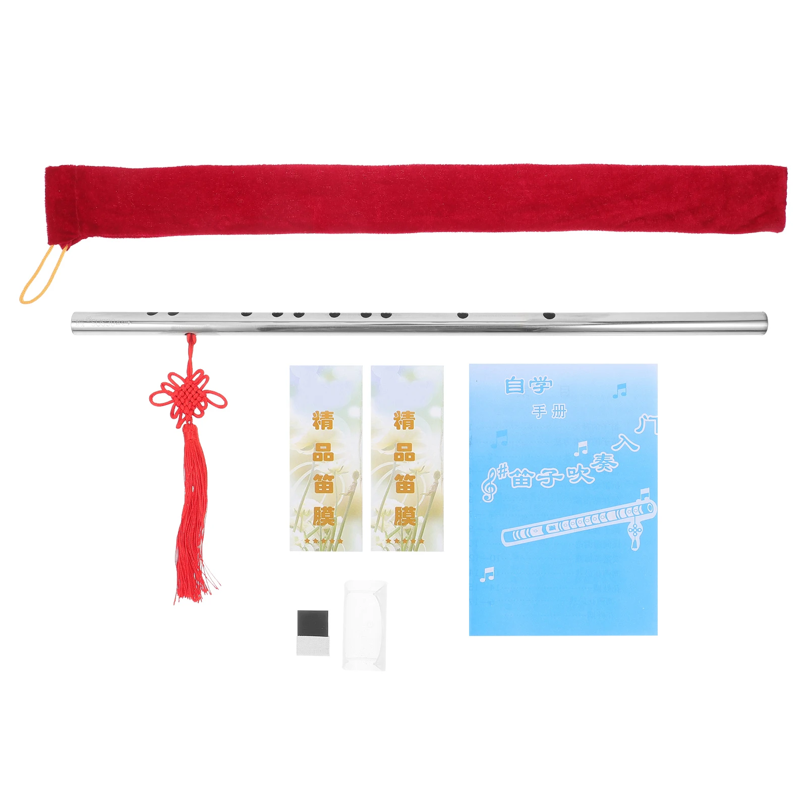 

1 set 1 Set Chinese Style Stainless Steel Flute Kids Adults Portable Durable Sturdy Professional Metal Musical Instrument