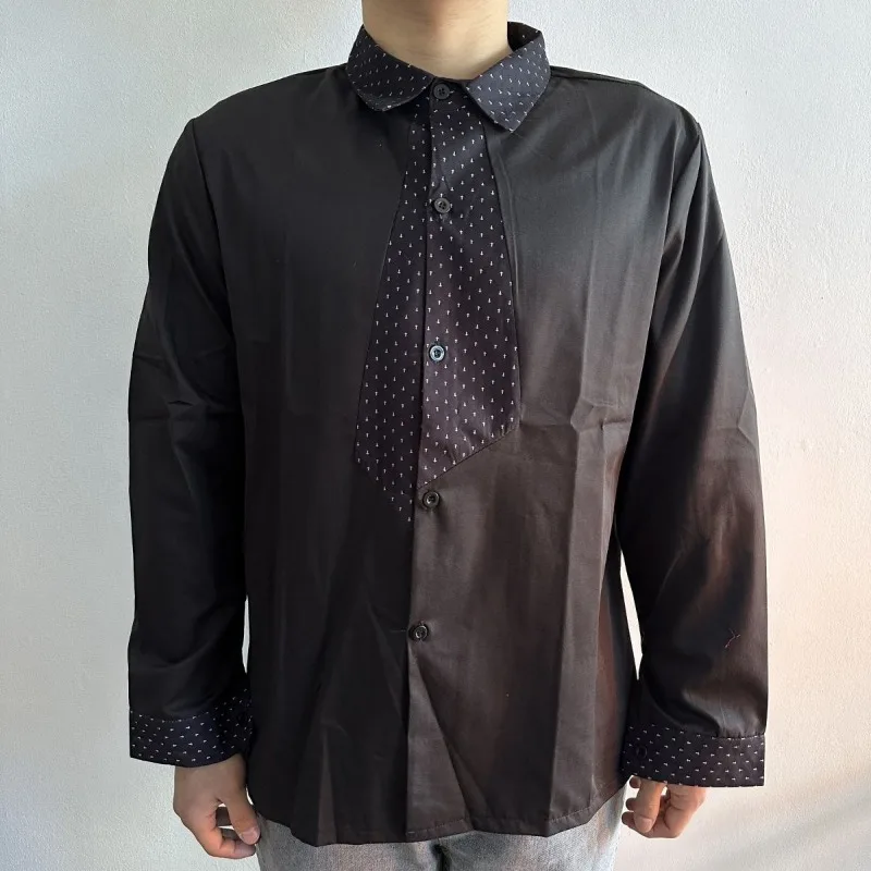 

Формальная мужская деловая профессиональная рубашка с длинными рукавами, простой корейский стиль, модный и универсальный классический дизайн с галстуком-бабочкой в стиле ретро