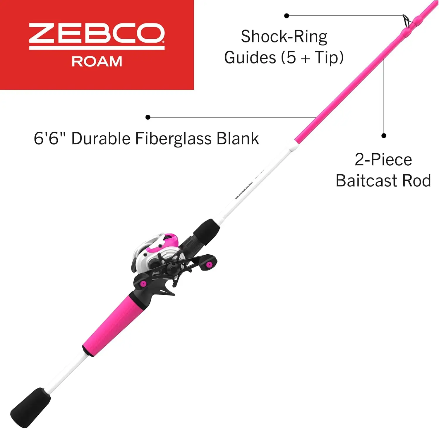 Baitcast Reel and Fishing Rod Combo, 6-Foot 6-Inch 2-Piece Rod, DynaMag Cast Control, 6.1:1 Gear Ratio, 12-Pound LinePink, Right