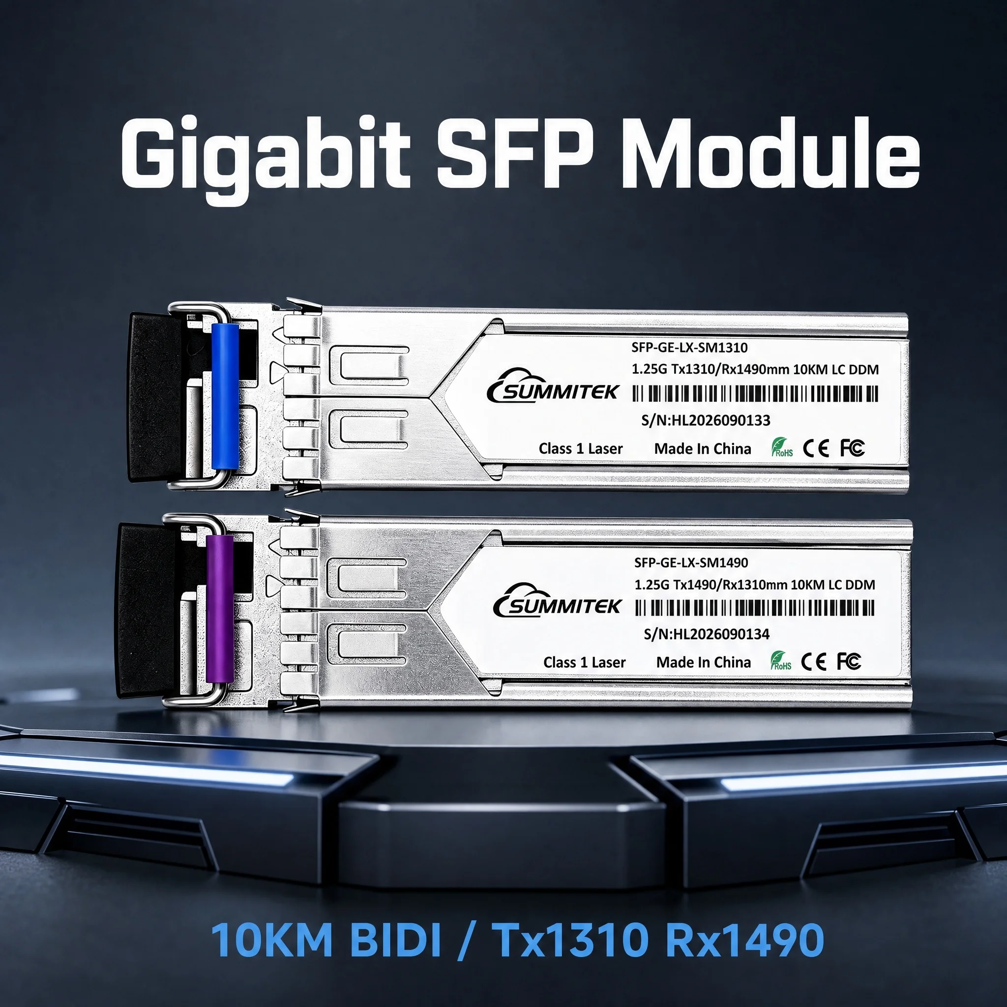 SUMMITOP 1.25G SFP BIDI Transceiver SC Interface 1310/1550nm 3/20/40KM SingleMode Simplex LC Fiber Module 1310/1490nm 10/40KM