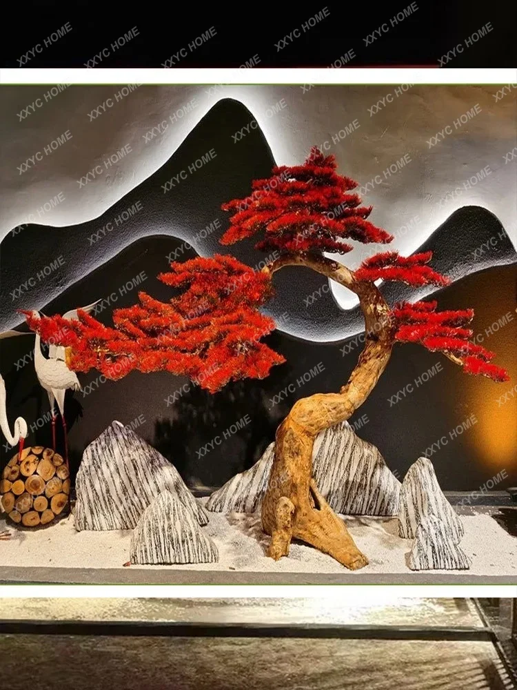 L-Simulation Red Pine Chinese Style Root Carving Wood Beauty Pine Tree Exhibition Hall Staircase Shop Modeling Fake Trees