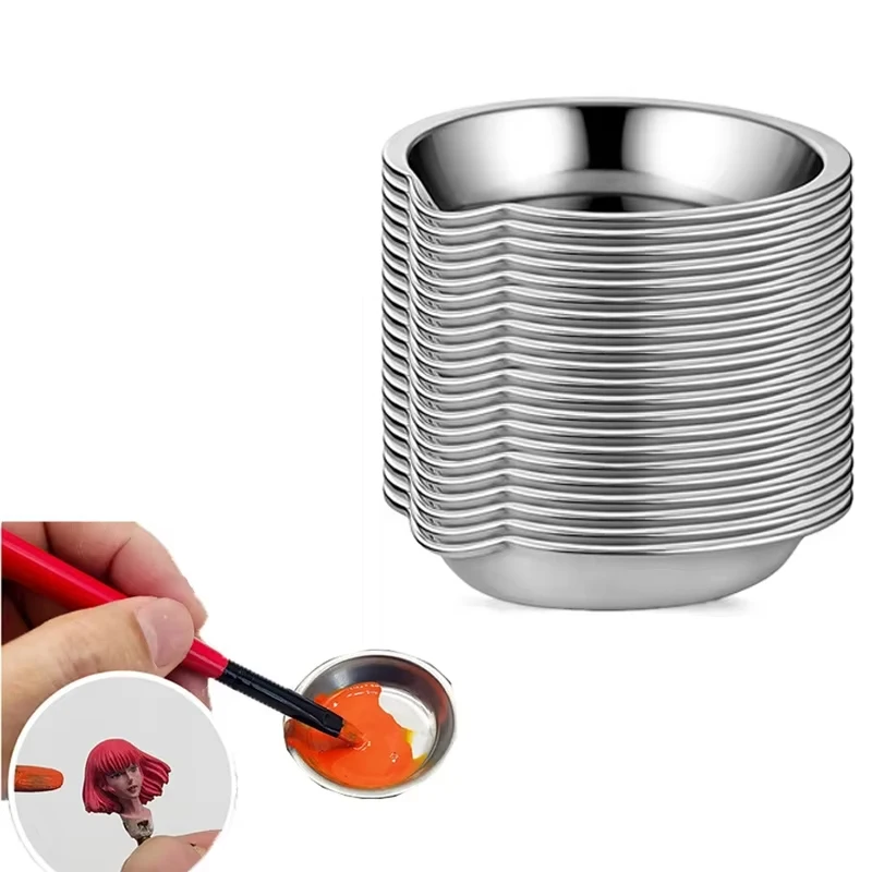 DIY Painting Tools 5cm Metal Stainless Steel Oil Paint Trays For Children Model Coloring Painting Color Bowls Metal Art Supplies