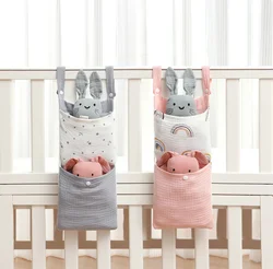 Baby Bed Hanging Storage Bags Cotton Newborn Crib Organizer Toy Diaper Pocket for Crib Bedding Set Nappy Store Holder