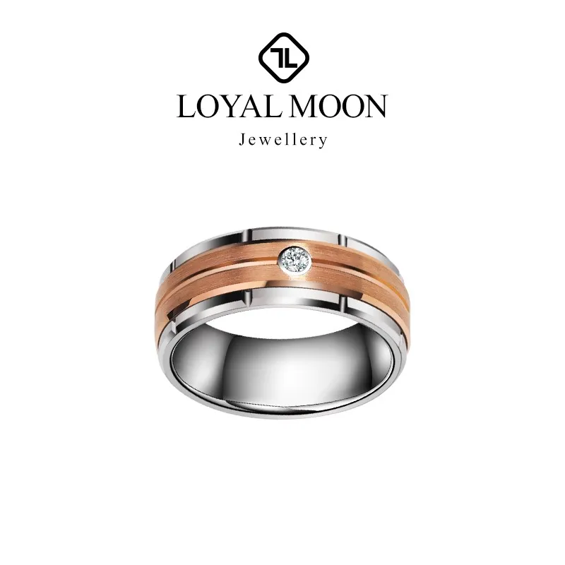 Tungsten Wedding Rings For Men Women Rose-gold Plating Brushed Finishing With Moissanite Stone,customized