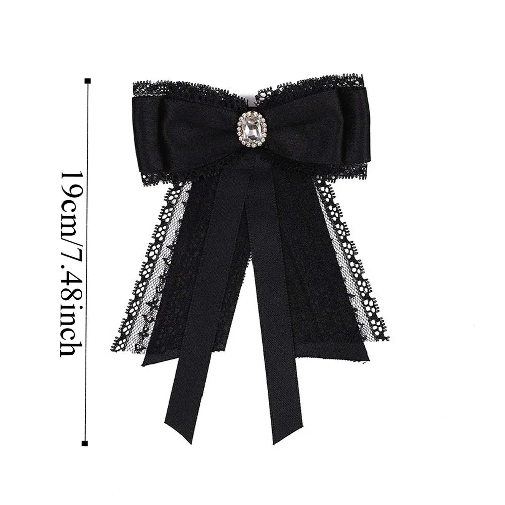 Rhinestone Pearls Tie Black Brooch Hand-beaded Lace Necktie Academic Style Tassels Decoration Shirt Tie JK Uniform Decoration