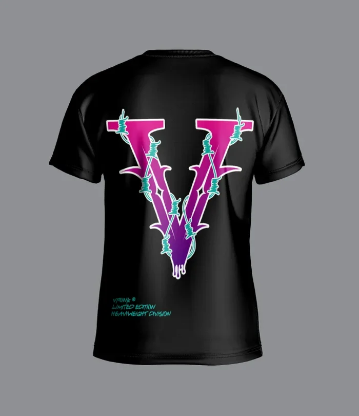 VRK Black oversized T-shirt printed with purple cocktail patterns, men's cotton short sleeves, street hip-hop daily casual top