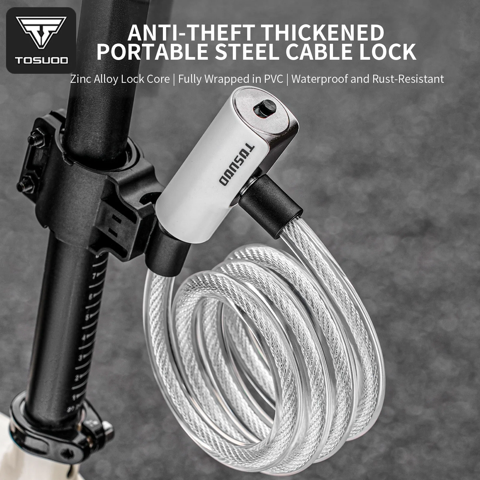 

TOSUOD Bicycle Cable Lock Anti-theft with Keys Zinc Alloy Durable for MTB Road Bike Motorcycle Scooter Cycling Lock