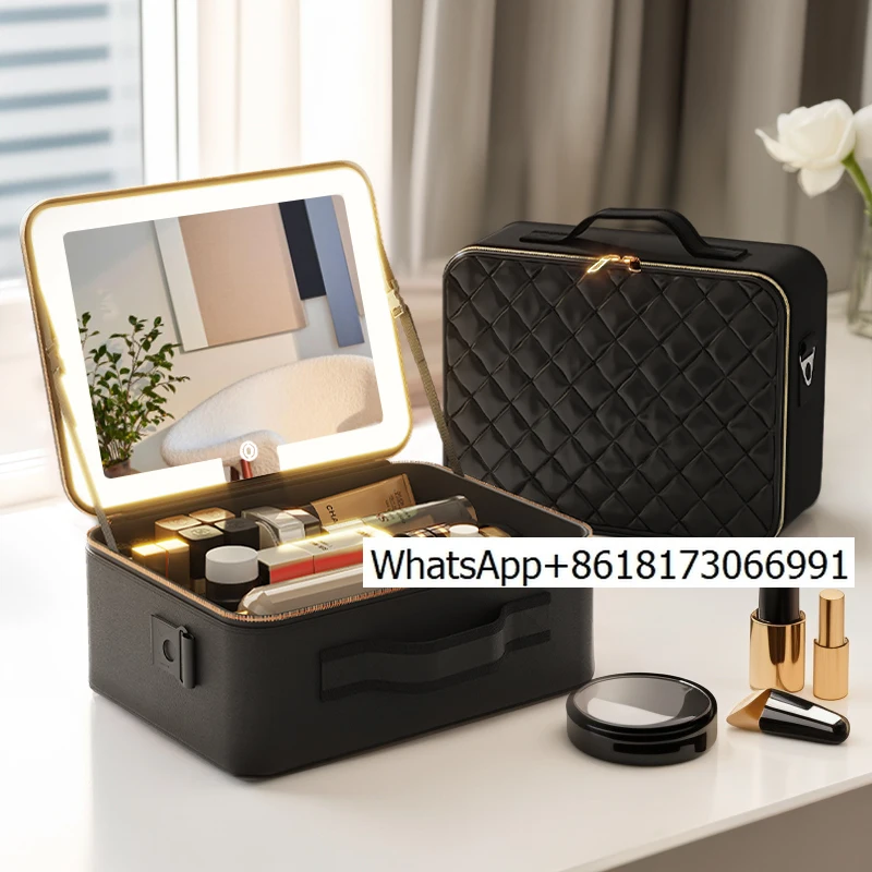 Japanese cosmetic case, full-screen mirror with light, go out with large-capacity portable travel, cosmetic storage bag