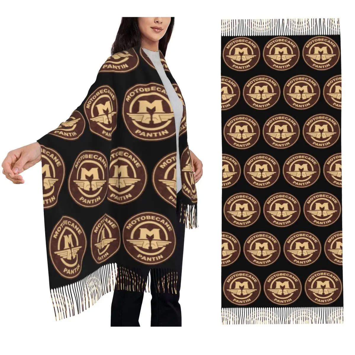 

Винтажный мотоциклетный шарф Motobecane, шарфы с кисточками, женские мягкие теплые шали и накидки, длинная осенне-зимняя шаль