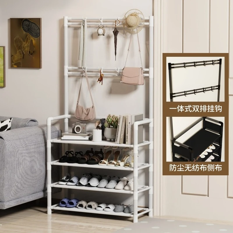 Floor hanger integrated metal coat rack corridor shoe rack multi-functional simple rack