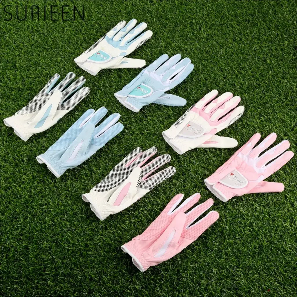 

SURIEEN 1 Pair Golf Gloves Slip-resistant Women's Microfiber Glove Sunscreen Breathable Wear-resistant Ladies Soft Gloves Female