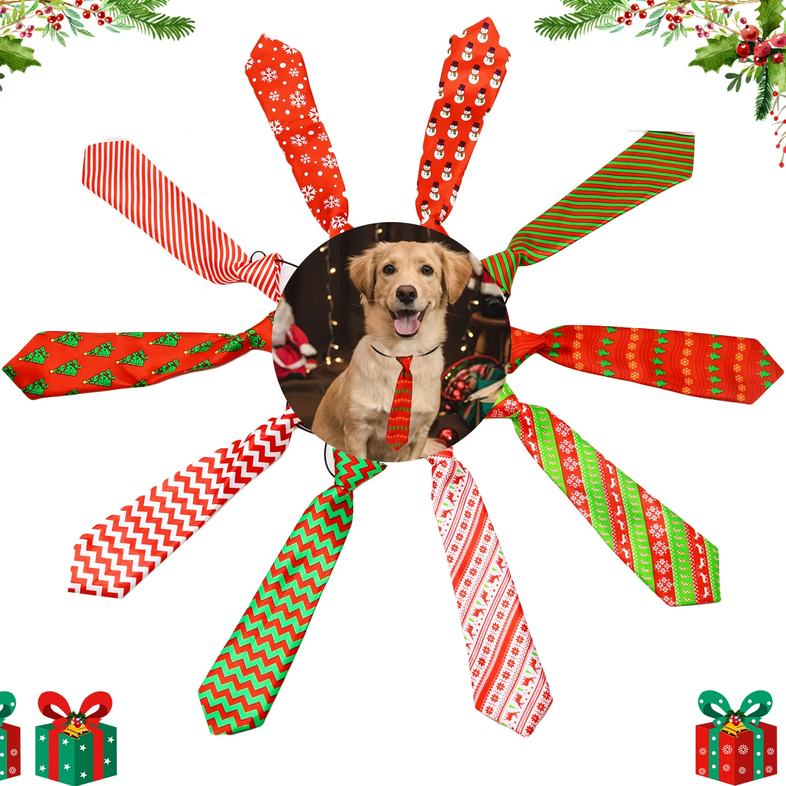 20/40PCS Christmas Patterns Cute Pet Dog Bowties Large NeckTies for Dogs Large Ties Dog Party Accessories Pet Supplies