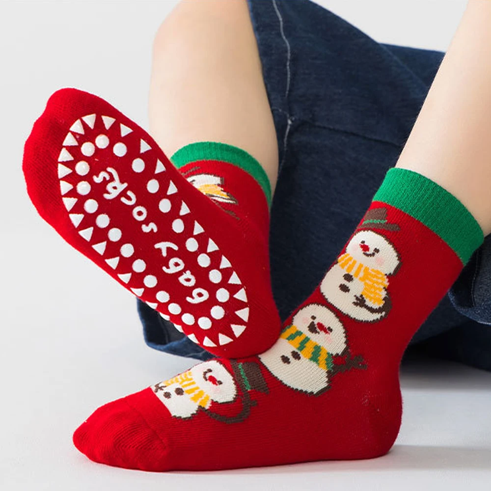 1/5 Pairs Christmas Kids Socks Sets for Baby Girls Boys 2026 New Non-slip Cotton Cute Cartoon Santa Claus Baby Xmas Floor Socks