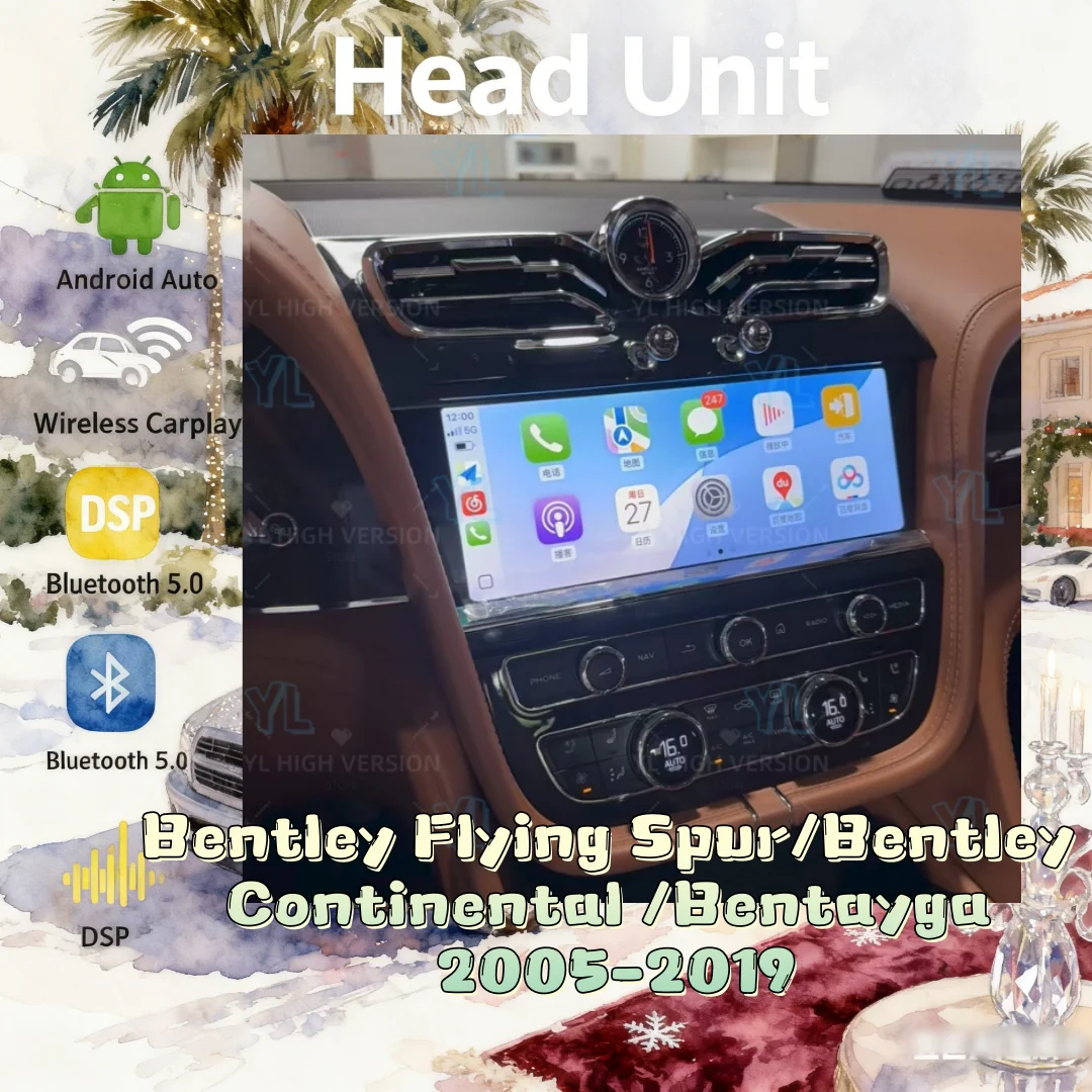 E For Bentley Flying Spur/Continental /Bentayga 2005-2019 Android 14 Car Radio Carplay GPS Multimedia Player Head Unit 4G BT 5.0