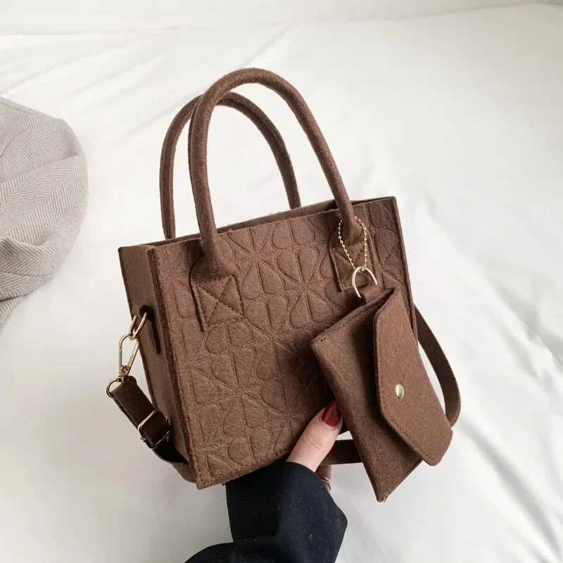 2024 New Solid Color Small Square Bag Felt Shoulder Bag Simple Handbag for Spring Luxury Designer Casual Crossbody Bag for Women