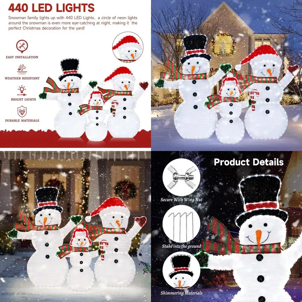 

3 предмета 440 светодиодных предварительно освещенных больших семейных праздничных украшений в виде снеговика на Рождество