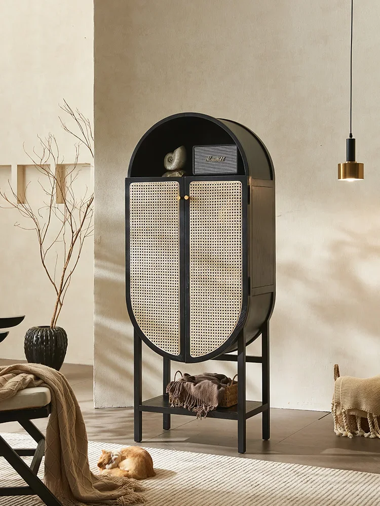 

Буфет из цельного дерева, шкаф для хранения из антикварного ротанга, винтажная витрина для хранения вещей