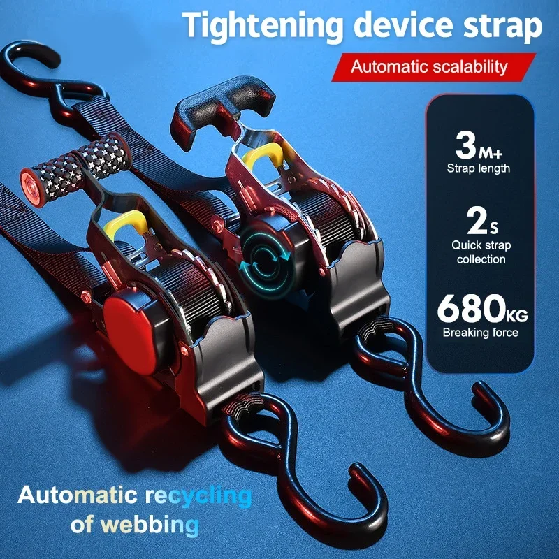 Retractable Auto Ratchet Strap Automatic Shrink Bundle Tape Retractable Belts For Motorcycles Convenience Luggage Straps，1PCS