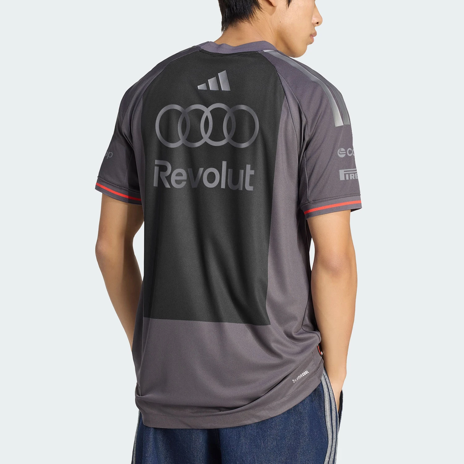 Adidas genuine Audi F1 team new men's gray orange short sleeved T-shirt KE9091
