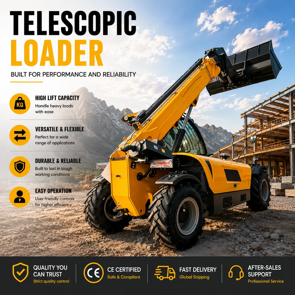 Telescopic Forklift 7000mm Lift Height Hydraulic Telehandler for Construction Agriculture Material Handling
