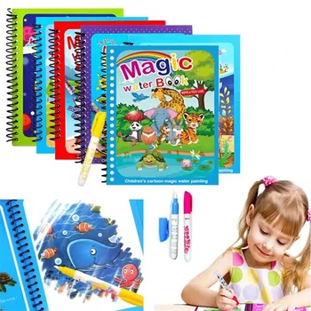 Jouets d'éducation précoce pour enfants, livre magique avec stylo, dessin à l'eau, jouets Montessori, livre de coloriage réutilisable, livre de dessin magique