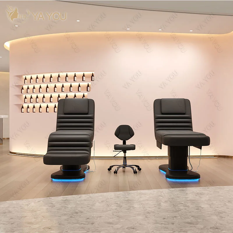 Electric 3 Motor Massage Table With LED Light Ribbed Synthetic Leather Upholstery Metal Frame For Spa Salon Facial Treatment