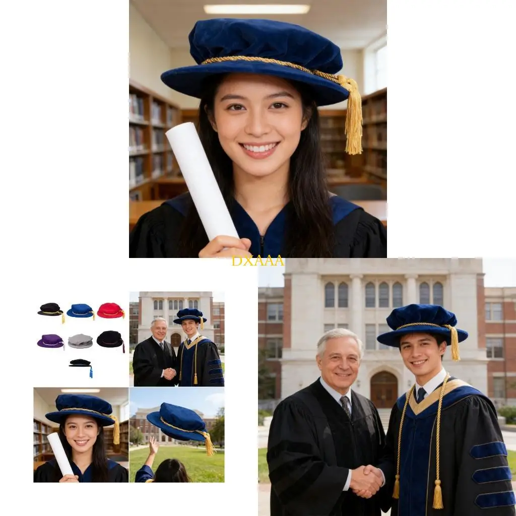 

DXAA Doctoral Tam PhD Graduation Cap with Comfortable Cloth Suitable Various Occasions Adult Ceremonies