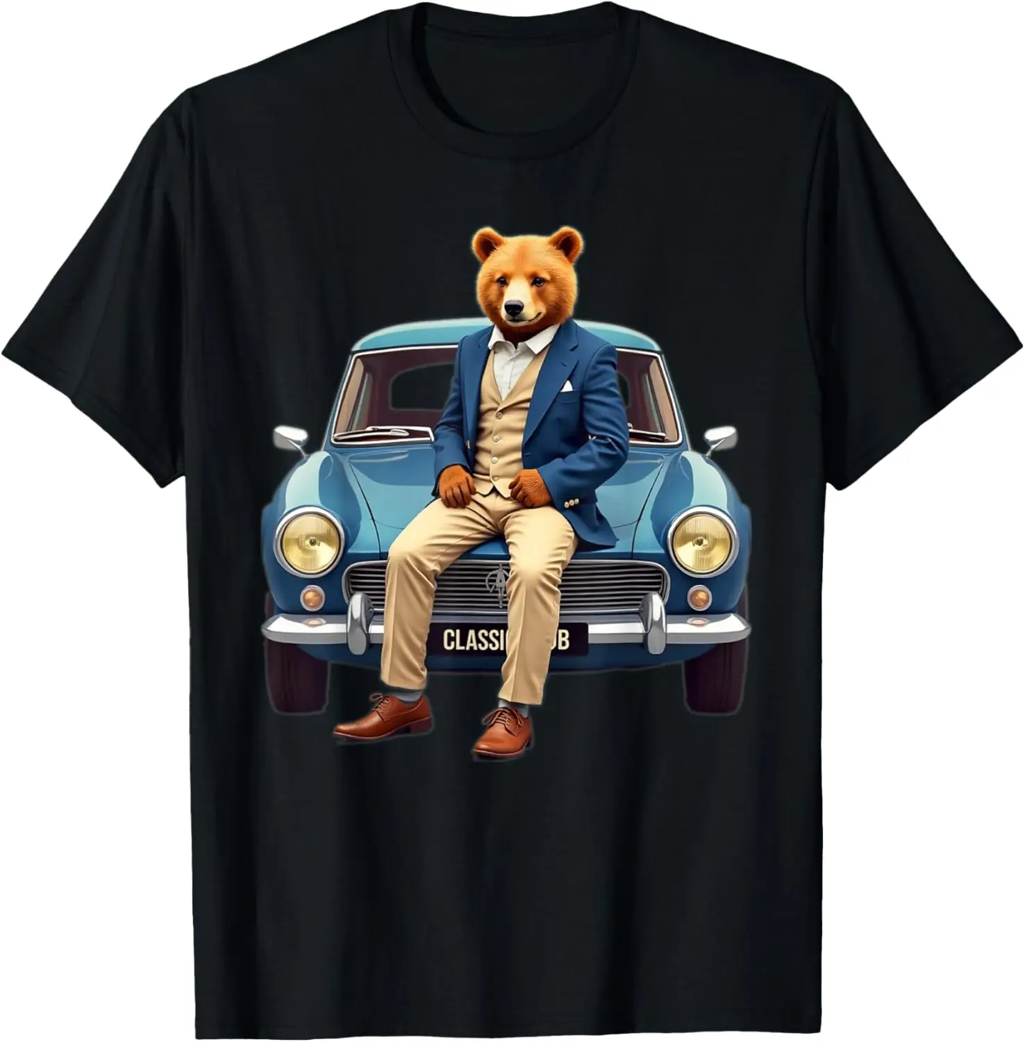 Enjoy Cool Teddy Bear With Classic Car Graphic Designs Fun T-Shirt