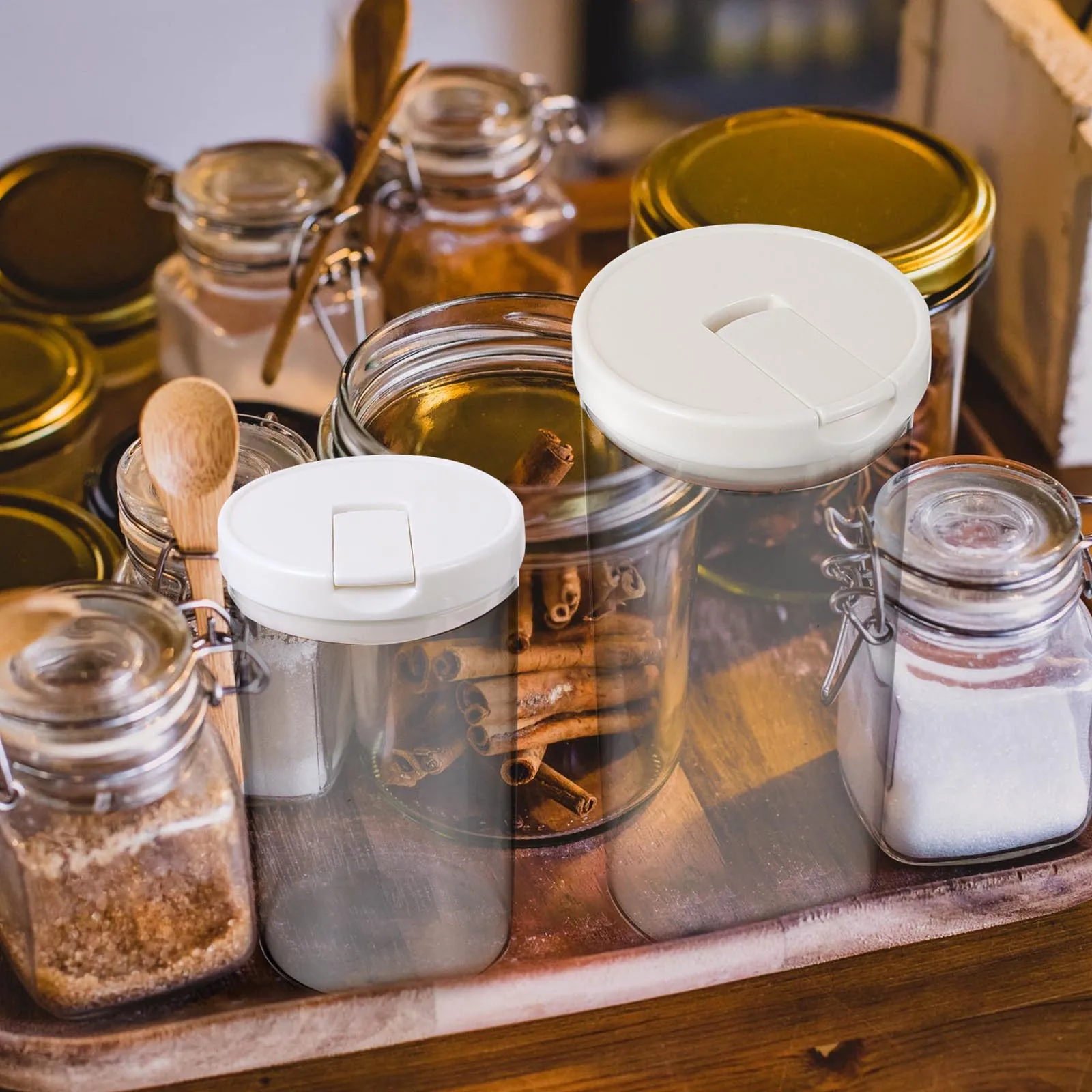 

Jar Glass Canister with Airtight Lid Storage Containers Lids Food Kitchen Canisters