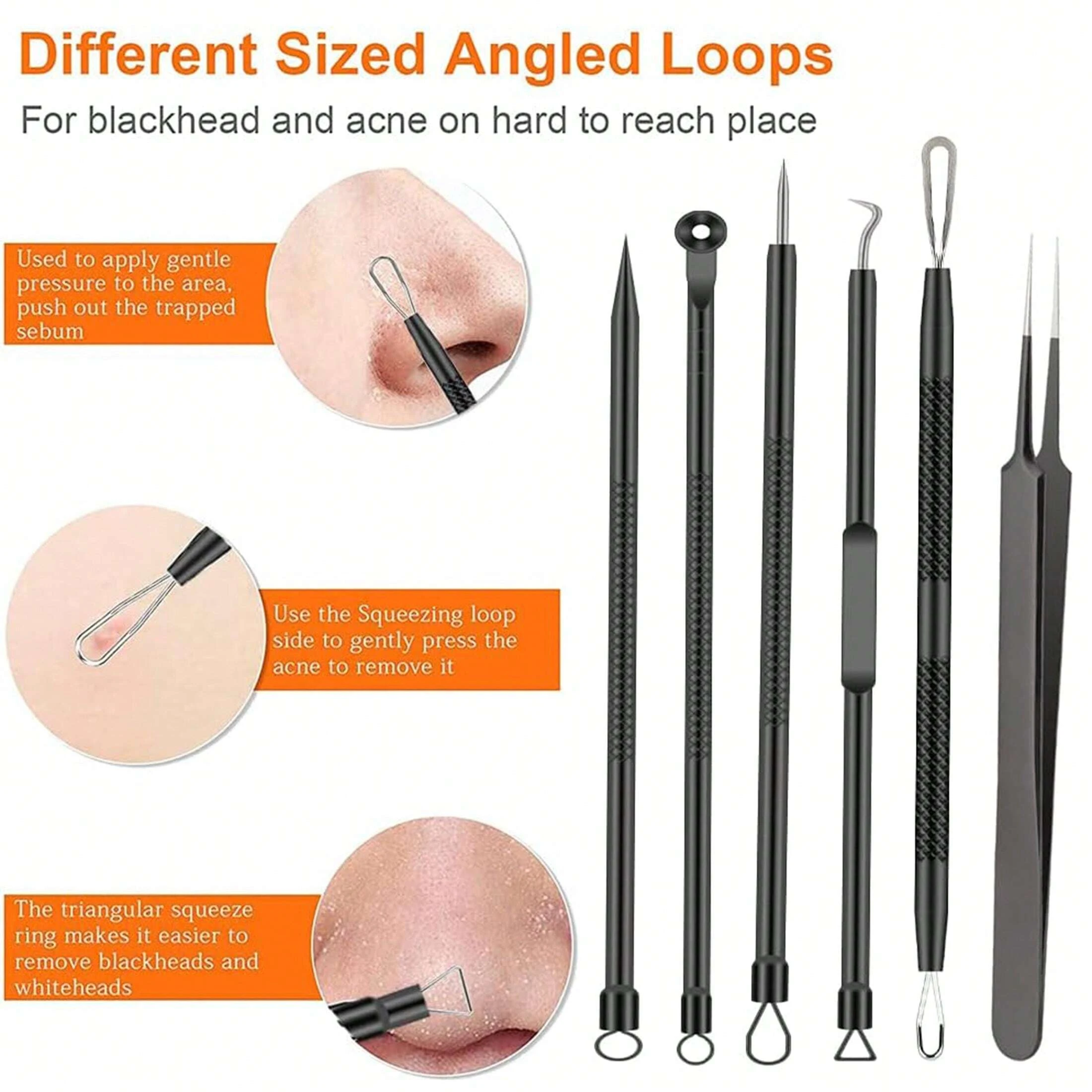 6pcsCell Clamp 6-Piece Set Blackhead Pimple Extractor Facial Closed-Comedone Acne Cleaning Tool