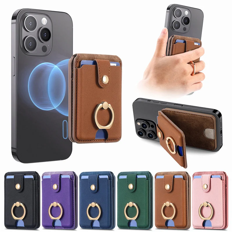 For Magsafe Magnetic Card Holder Case for IPhone 15 Pro MAX 14 13 Plus Leather Wallet Cover XR XS Ring Card Phone Bag Adsorption