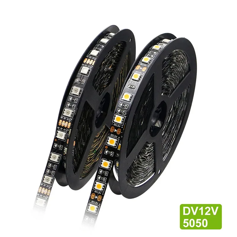 DVOLADOR 5M/Lot DC12V LED Strip RGB 5050 Black PCB Flexible LED Light Waterproof IP65 300LED IP20 Background decoration Lighting