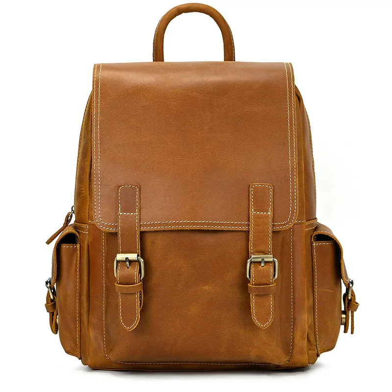 

Crazy Horse Leather Retro Shoulder School Bag Travel Leather Backpack Fashion Simple Casual Versatile Business Trend Large Capac