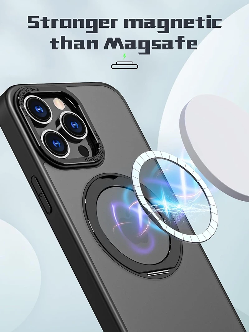 360°Rotatable Ring Magnetic Stand Case For MagSafe iPhone 15 14 13 12 11 Pro Max Shockproof Matte Phone Cover Invisible Rack