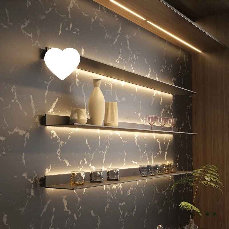 Aluminum Alloy Luminous Laminate Wall Shelf LED Storage Wall Hanging L-shaped One-word Shelf Bookshelf Metal Display Shelf