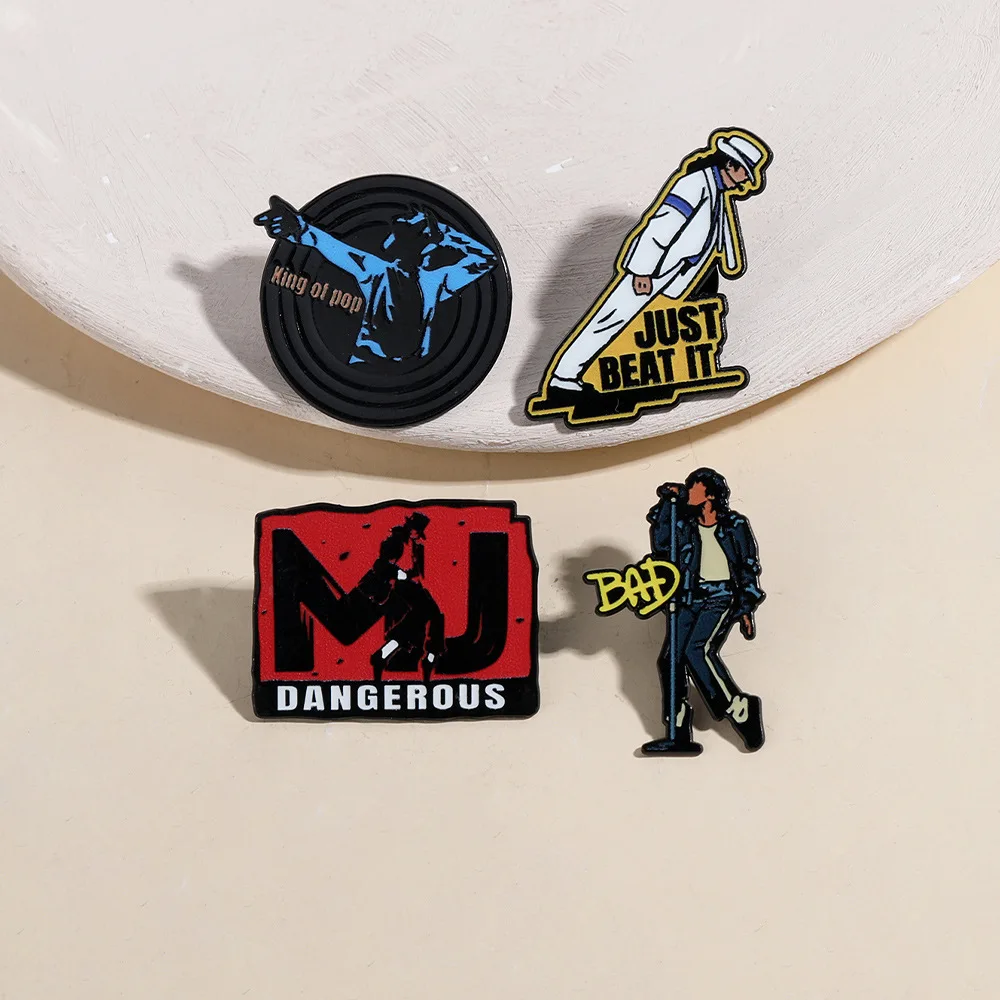 4Pcs/Set Classic Artist Michael Enamel Brooch King Of Pop Lapel Metal Badge Cosplay Clothing Jewelry Accessories Gift For Friend