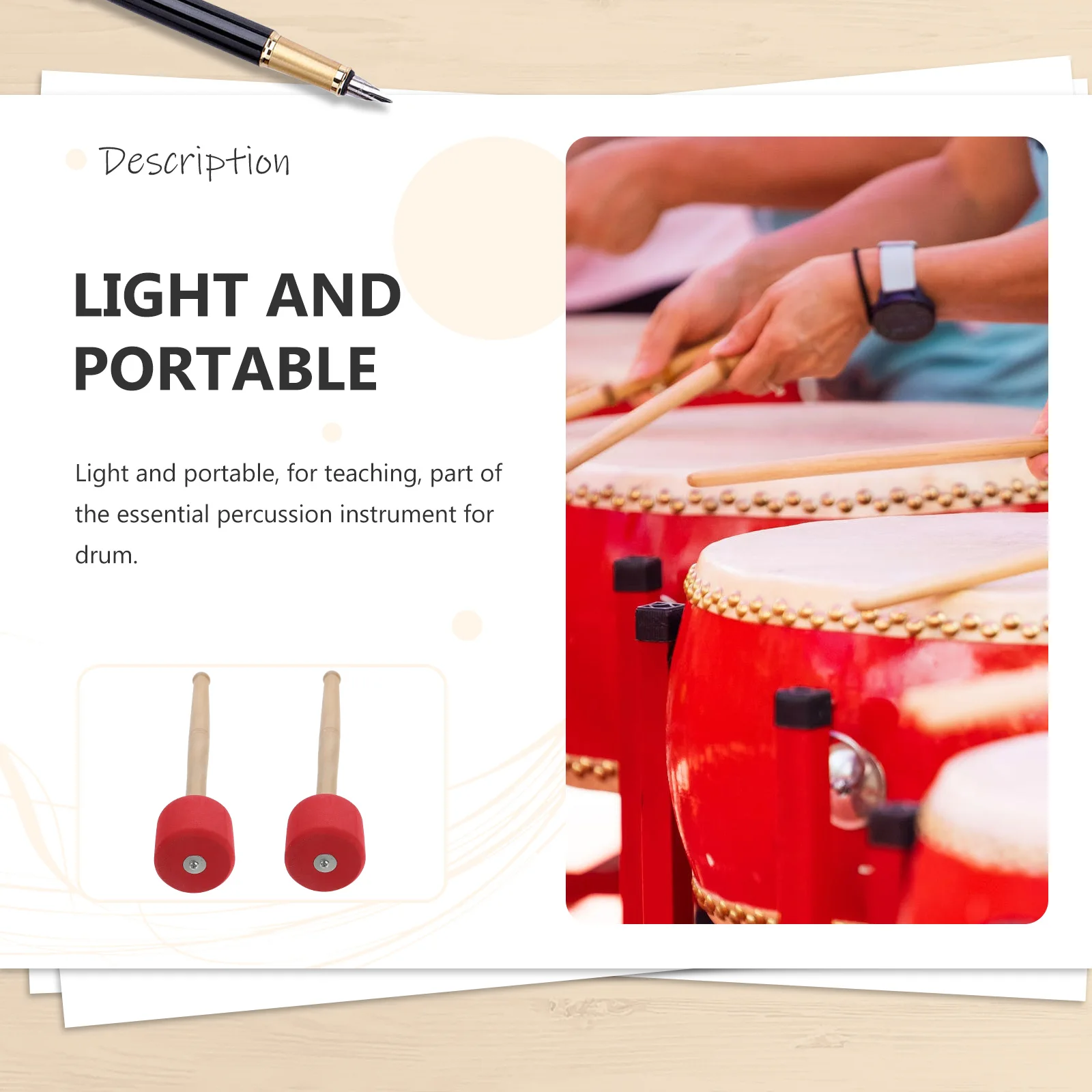 

2 Pcs Drumstick Big Percussion Instrument Solid Foam Ball Head Mallets Red White