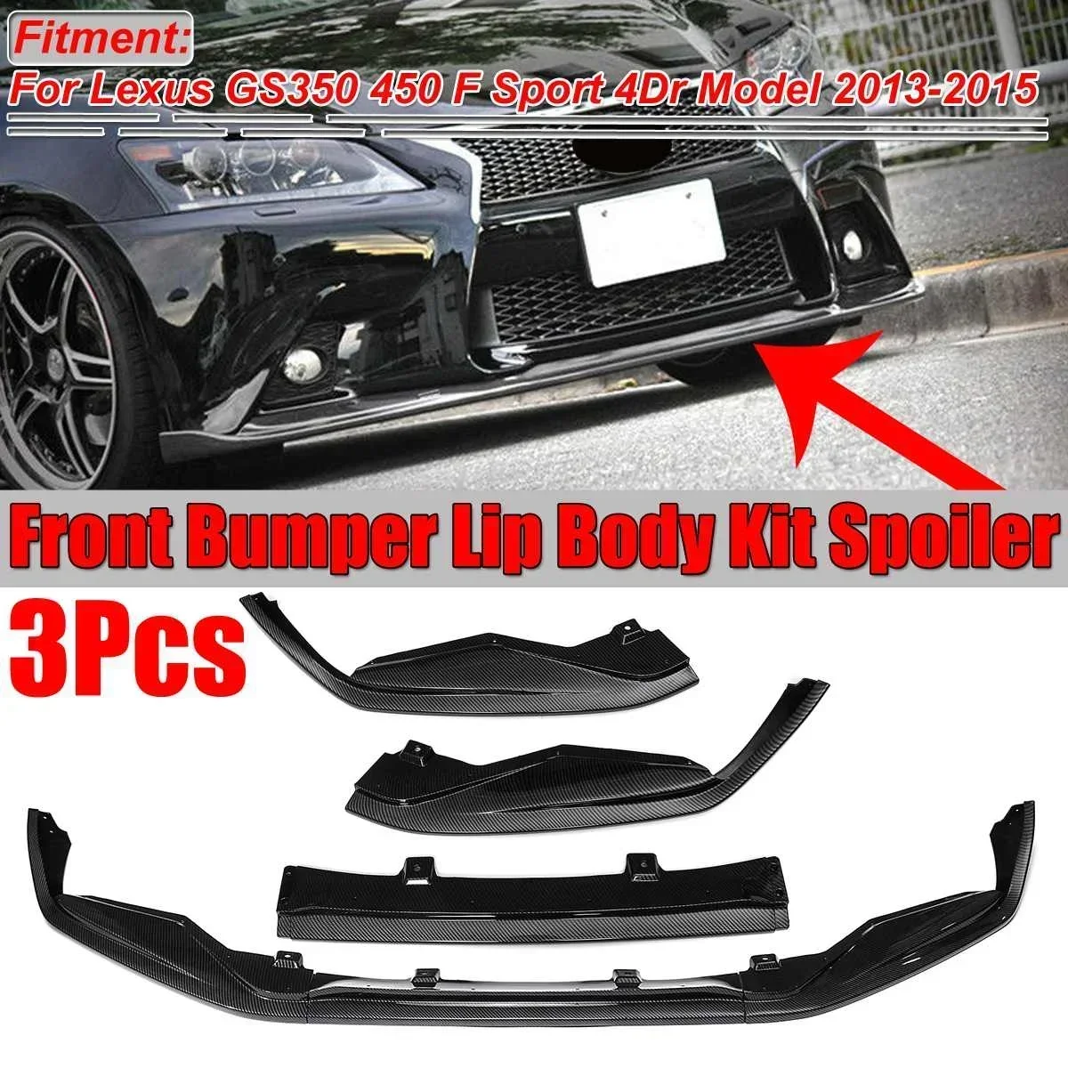 GS350 450 Carbon Fiber Look Car Front Bumper Lip Spoiler Diffuser For Lexus GS350 450 F Sport 4Dr Model 2013 2014 2015 Body Kit