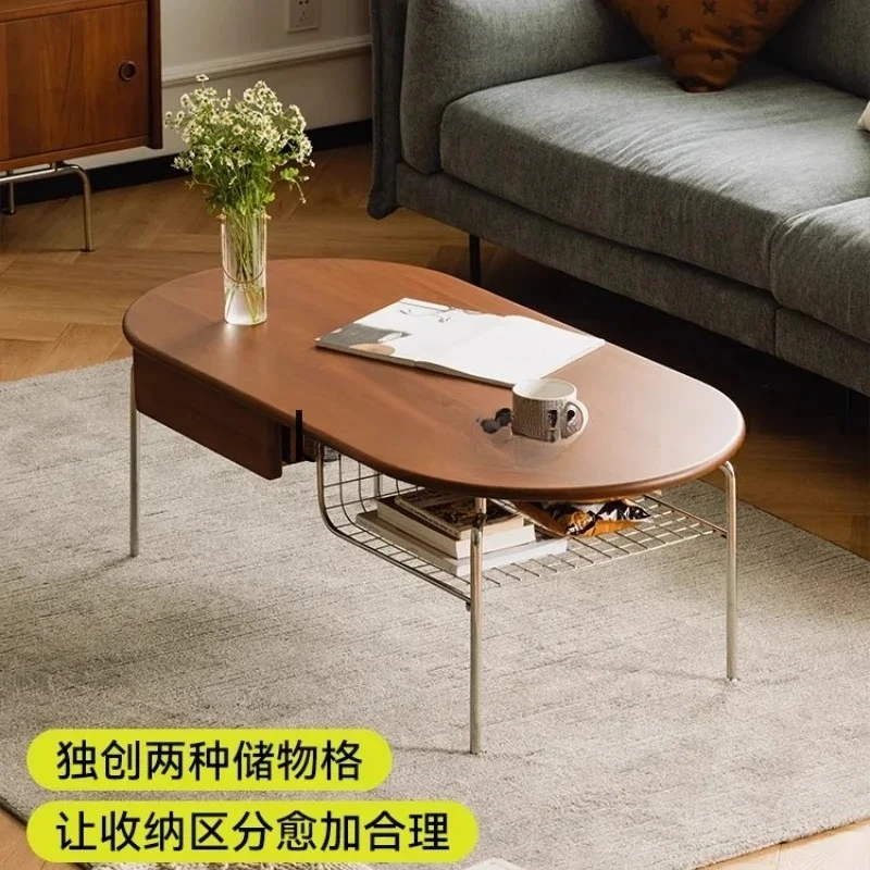 

Журнальный столик TTCoffee для небольшой квартиры, для гостиной, из массива дерева, минималистичный, из нержавеющей стали, в ретро-стиле, длинный овальный чайный столик.