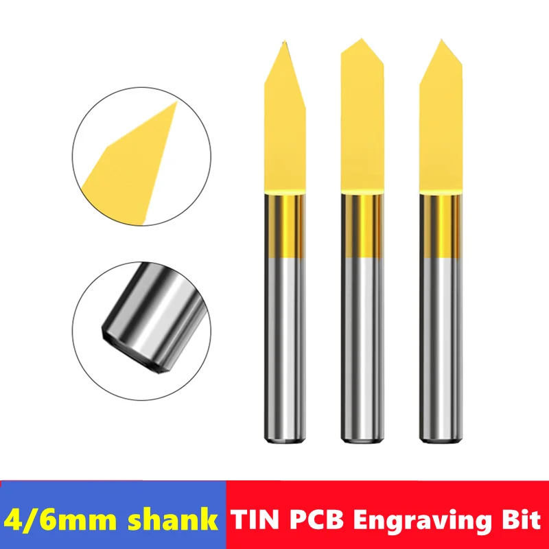 PCB Milling Cutter 10-90° V Shape Engraving Bit ，4mm/6mm Shank CNC Router Bit TiN Coated Wood Cutter Carbide End Mill