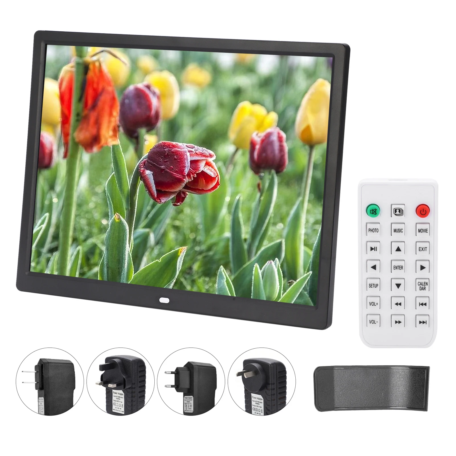Protable 15in HD Digital Photo Display Frame Remote Controller 1024x768 Resolution Clear Display Support MP3/MP4/Image Playback