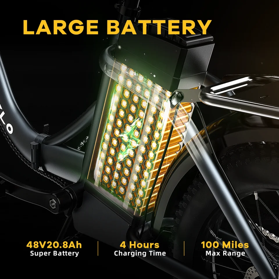 MARS700 Cybervelo 1000W Foldable Electric Bike Adult 20 Inch Fat Tire Urban Commuter Ebike 48V 20.8Ah Large Removable Battery image 8