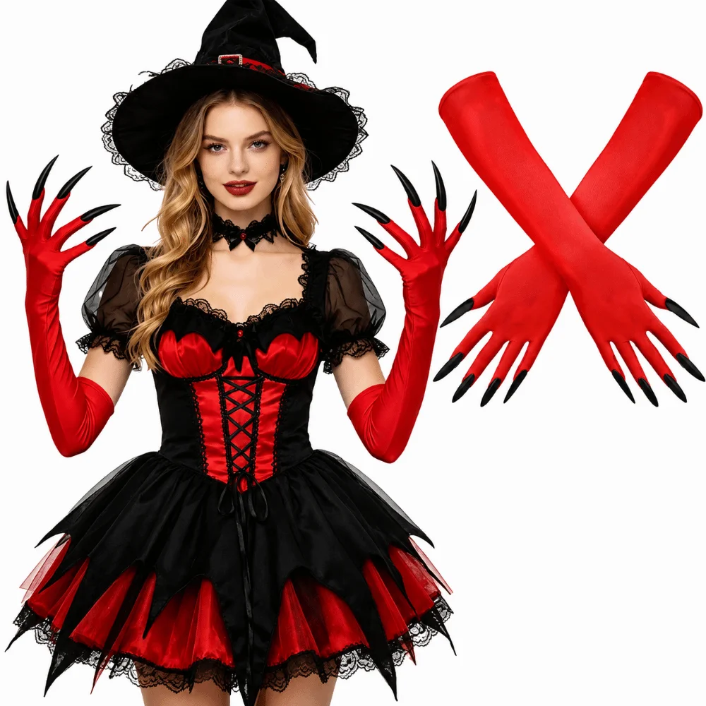 Cool Cosplay Costume Props Halloween Ghost Claw Gloves Funny Scary Long Nails Gloves Dress Up Paw Gloves Halloween Party