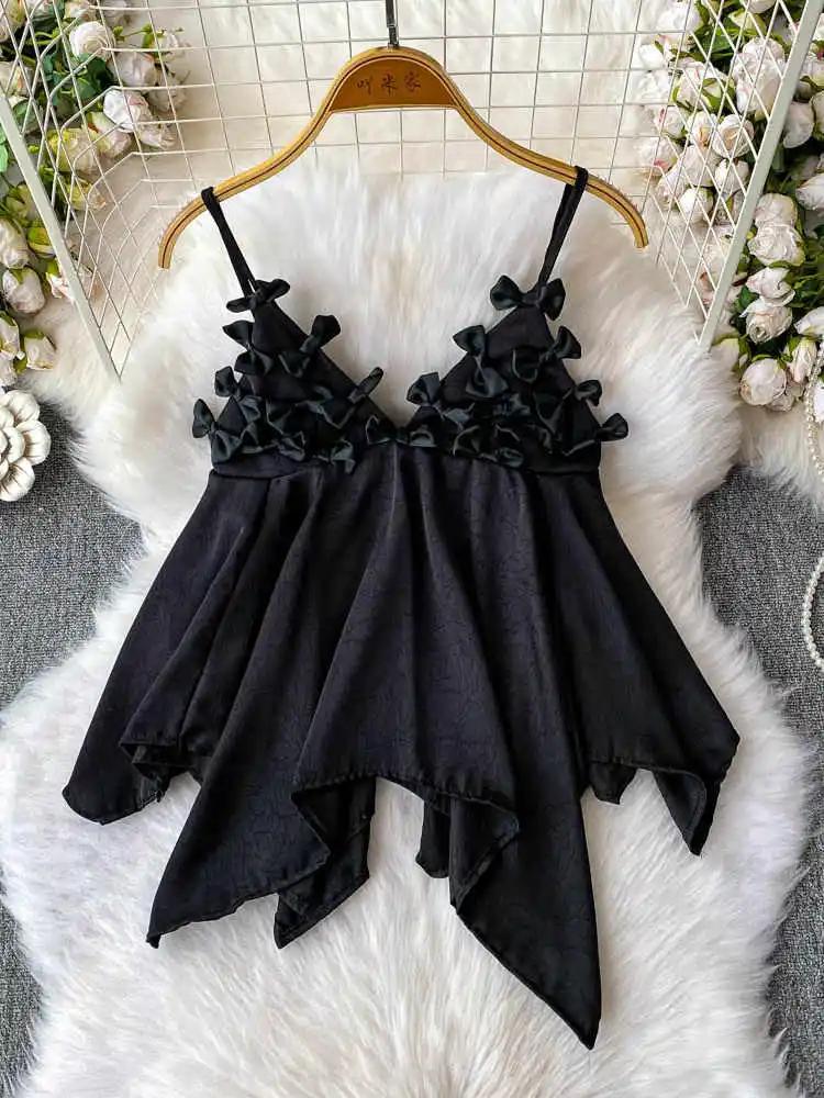 ผู้หญิงสีขาวBow Crop Top Vintage Y2k Camisoleปิดไหล่ไม่สมมาตรรัดตัวTopเสื้อกั๊กTank Top 2000Sเสื้อผ้า 2025