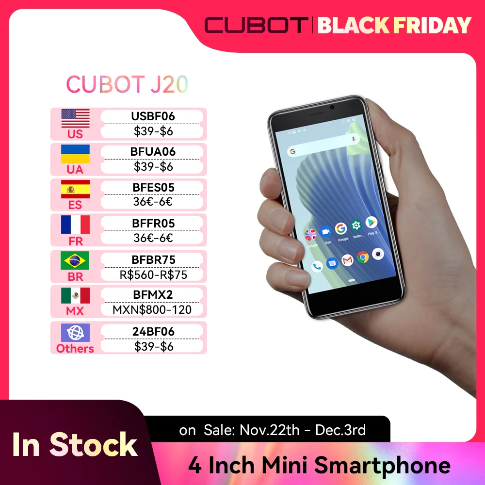 Cubot J20، شاشة صغيرة 4 بوصة، Android 12، ذاكرة وصول عشوائي 2/3 جيجابايت، ذاكرة وصول عشوائي 16/32 جيجابايت (128 جيجابايت ممتدة)، شريحتين اتصال 4G Celulares، 2350 مللي أمبير في الساعة، نظام تحديد المواقع العالمي (GPS)